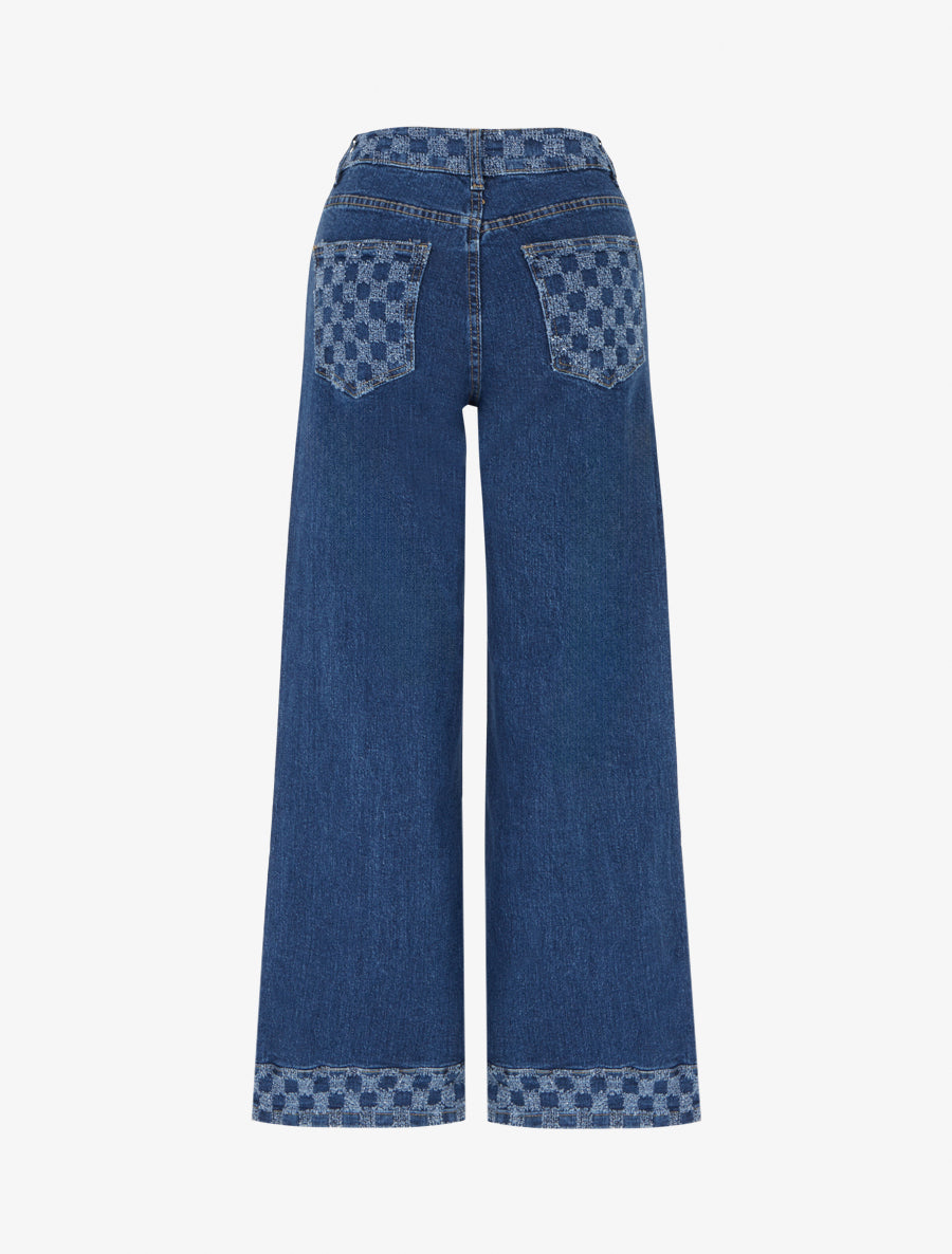 Jean ample à bords motif damier - Bleu - 2