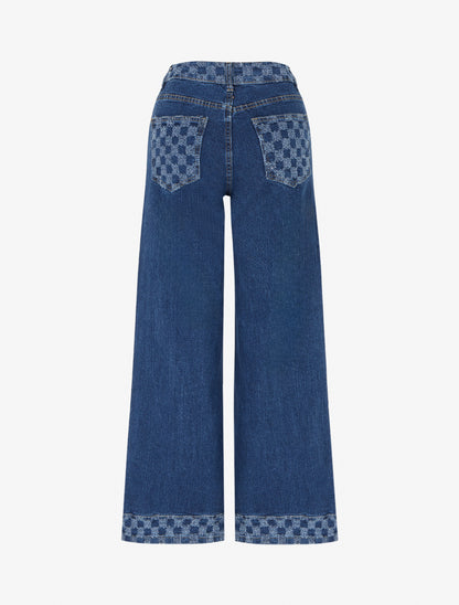 Jean ample à bords motif damier - Bleu - 2