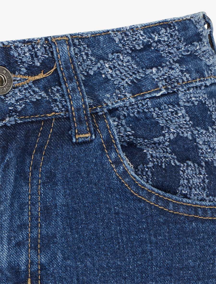 Jean ample à bords motif damier - Bleu - 3