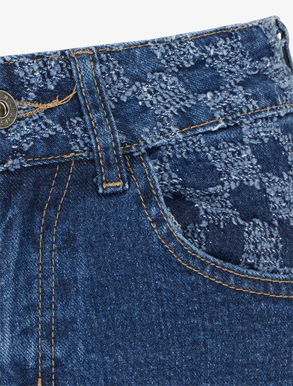 Jean ample à bords motif damier - Bleu - 3