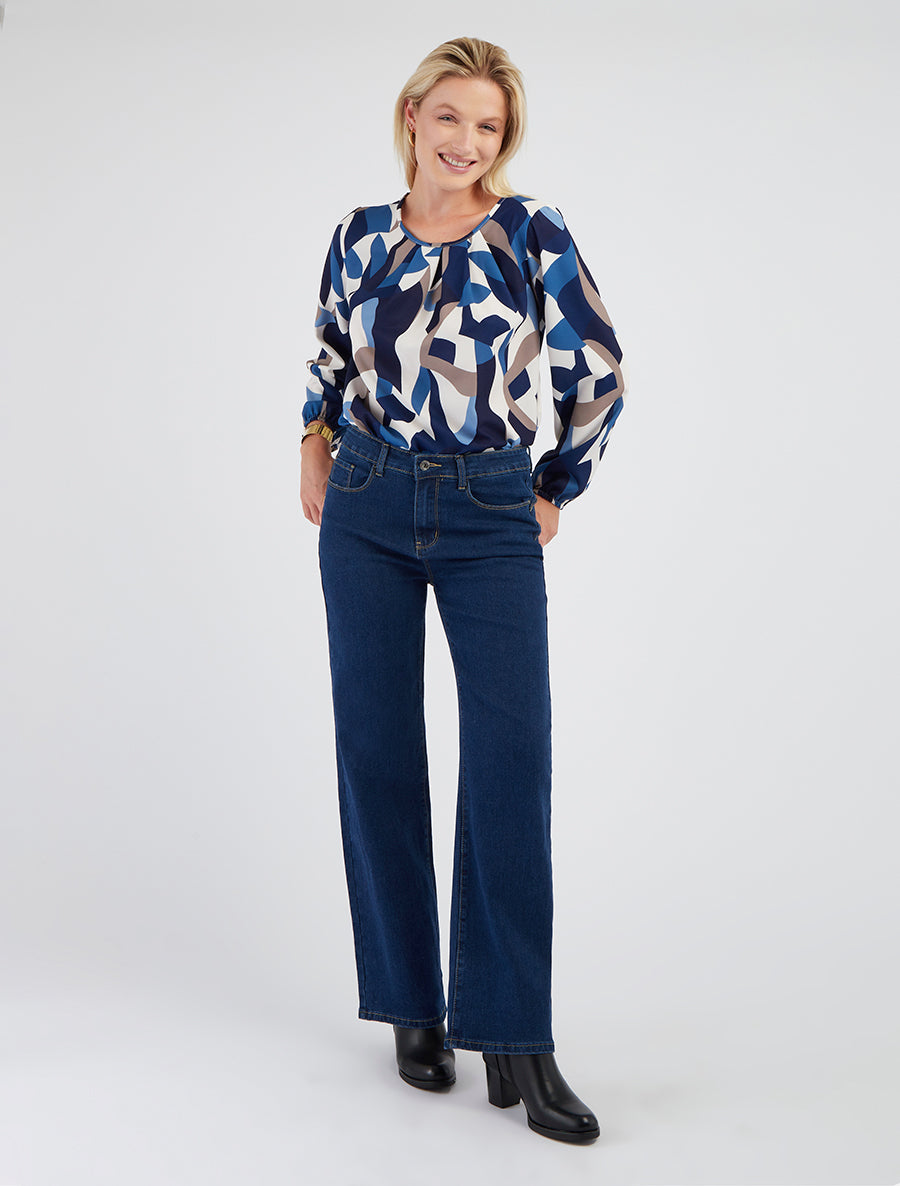 Jean grande taille coupe droite à taille haute - Bleu - 8