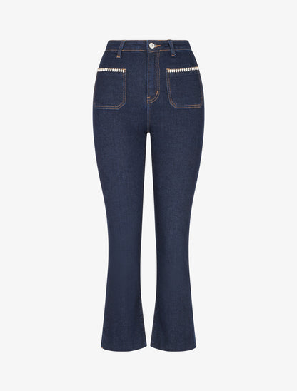 Jean à poches strassées coupe droite - Bleu - 1