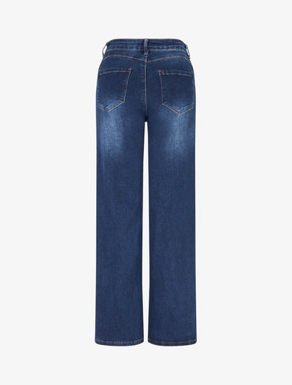 Jean droit push-up à taille haute - Bleu - 2
