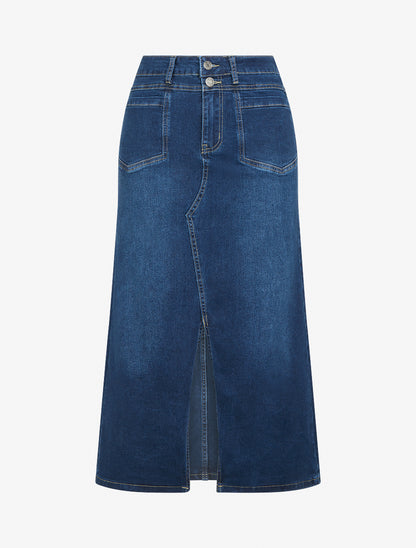 Jupe longue en jean coupe droite - Bleu - 1