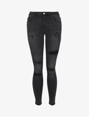 Jean skinny déchiré à taille basse - Noir - 4