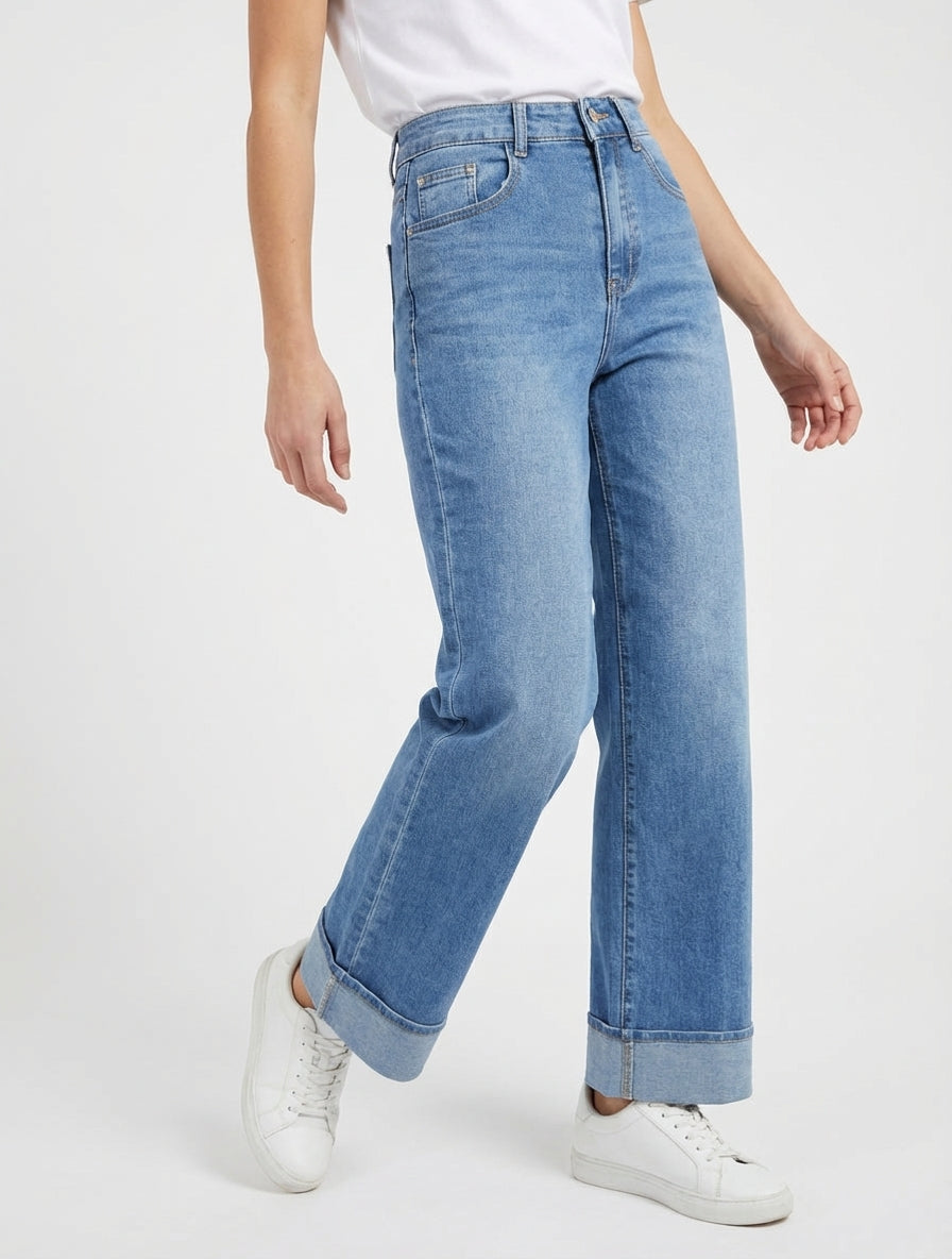 Jean ampio con orlo - Blu chiaro