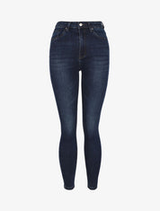Jean skinny légèrement délavé à taille haute - Bleu foncé - 1