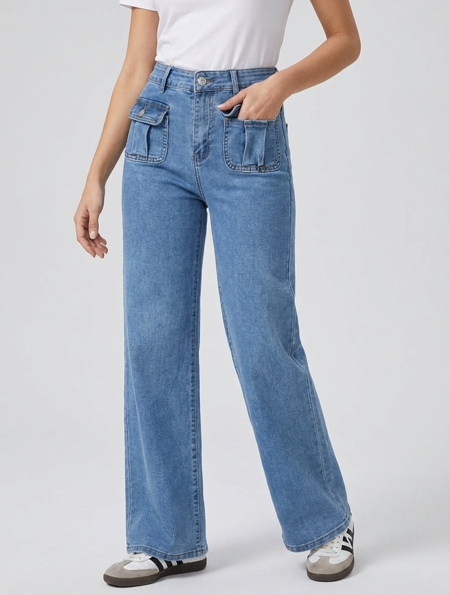 Jean push-up con tasche a patta - Blu