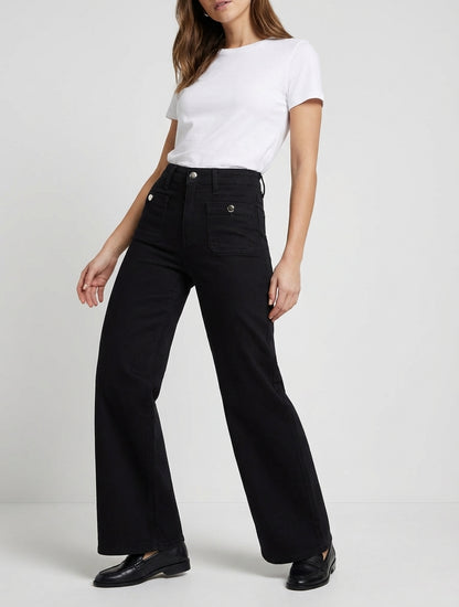 Jeans ampi push-up con tasche applicate con bottoni - Nero