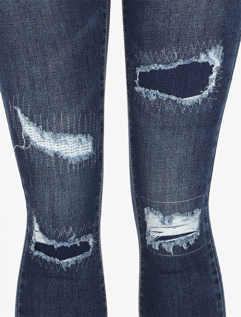 Jean skinny déchiré à taille basse - Bleu - 3