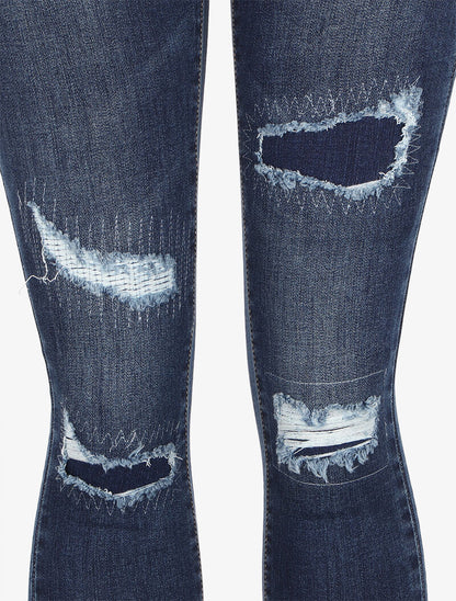 Jean skinny déchiré à taille basse - Bleu - 3