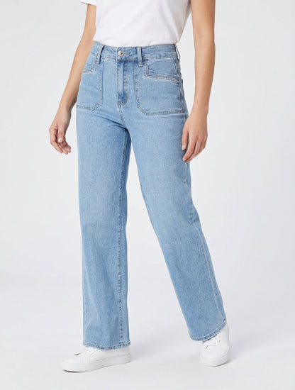 Jeans a gamba larga con 4 tasche a taglio dritto - Blu