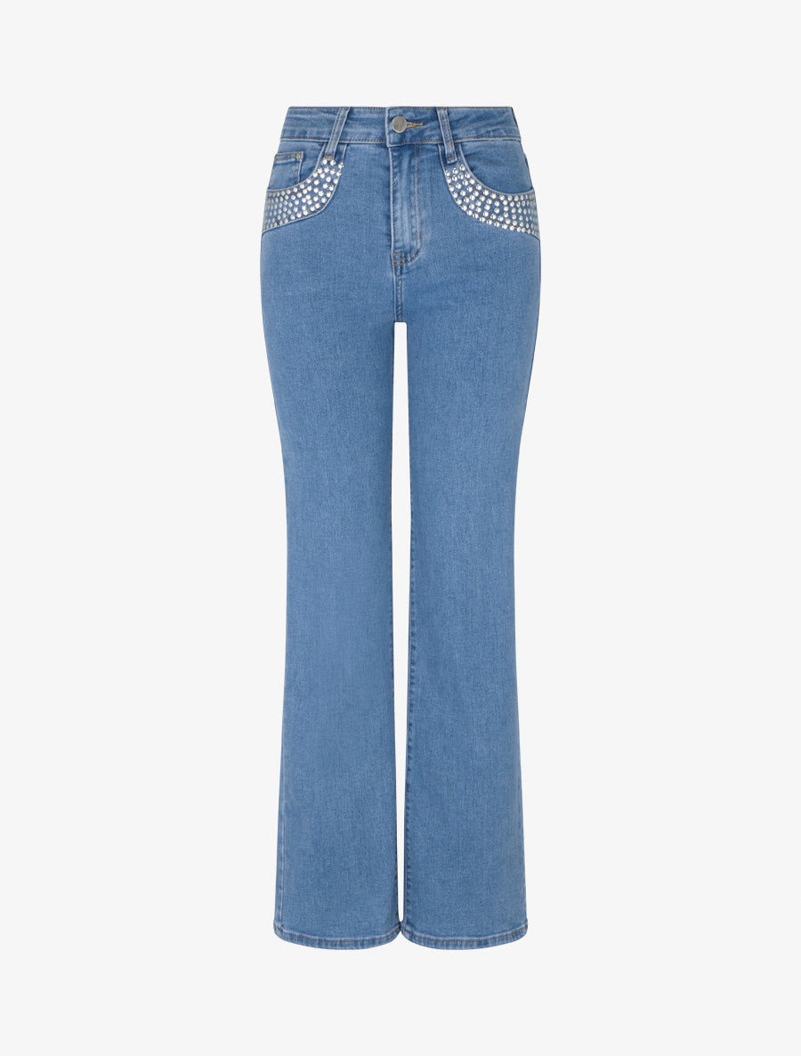 Jean wide leg clouté coupe droite - Bleu - 1