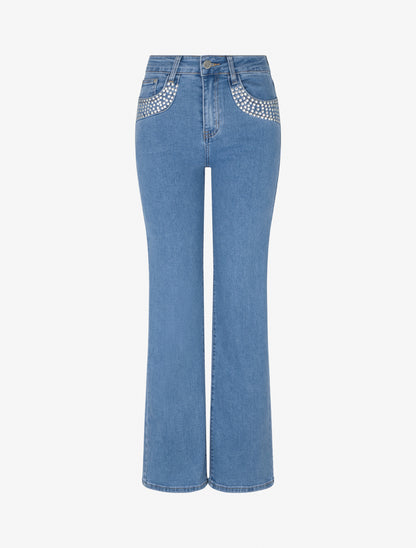 Jean wide leg clouté coupe droite - Bleu - 1