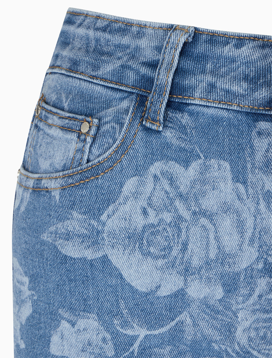 Jean wide leg imprimé roses coupe droite - Bleu - 3