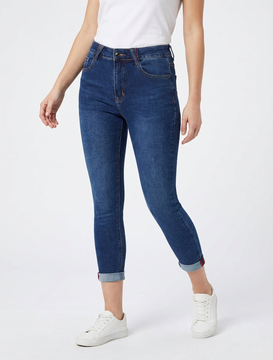 Jeans capri con risvolto - Blu