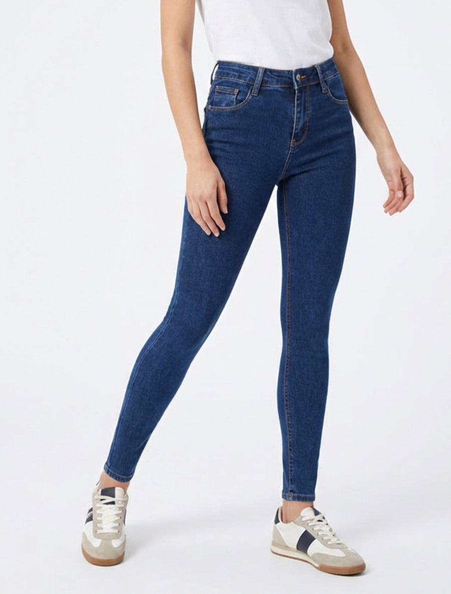 Jeans skinny push-up a vita alta - Blu grezzo