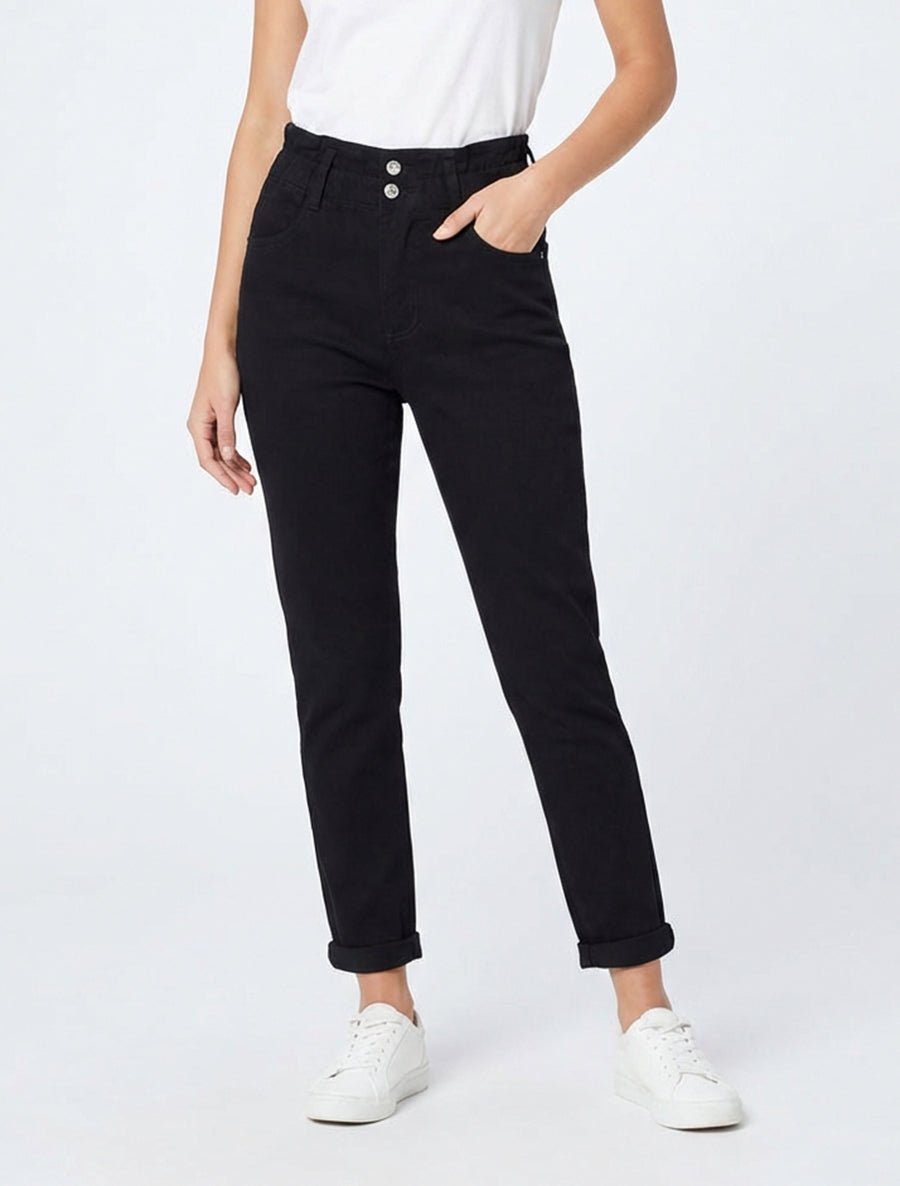 Jeans a vita alta elasticizzata - Nero