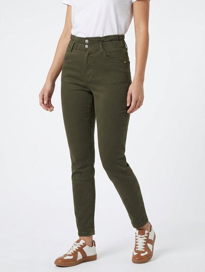 Jeans a vita alta elasticizzata - Cachi