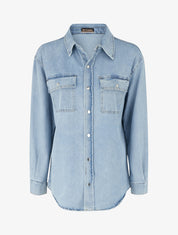 Chemise en jean droite à manches longues - Bleu - 1