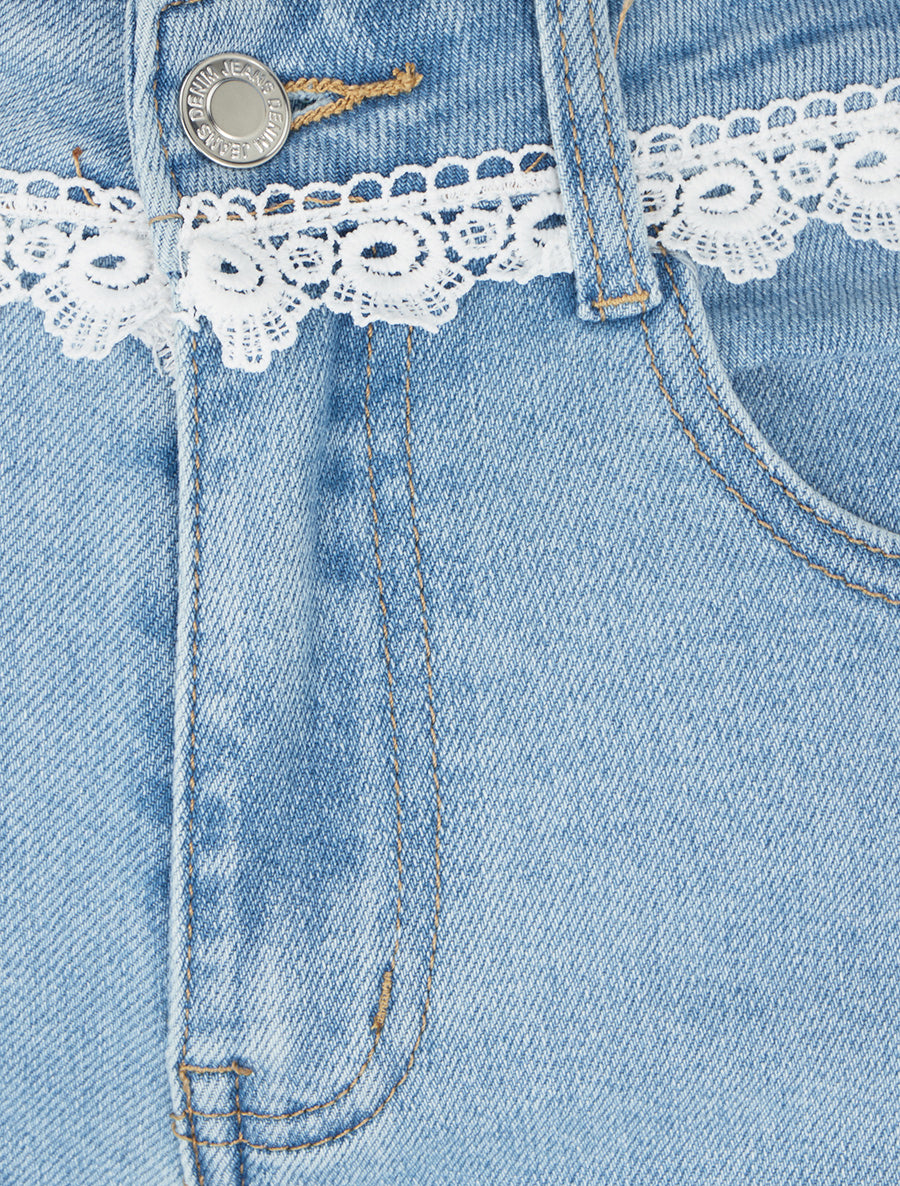 Jean wide leg à dentelle - Bleu - 3