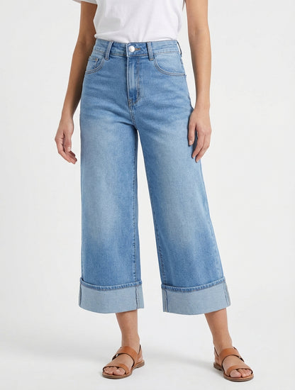 Bermuda ampio con risvolti - Blu