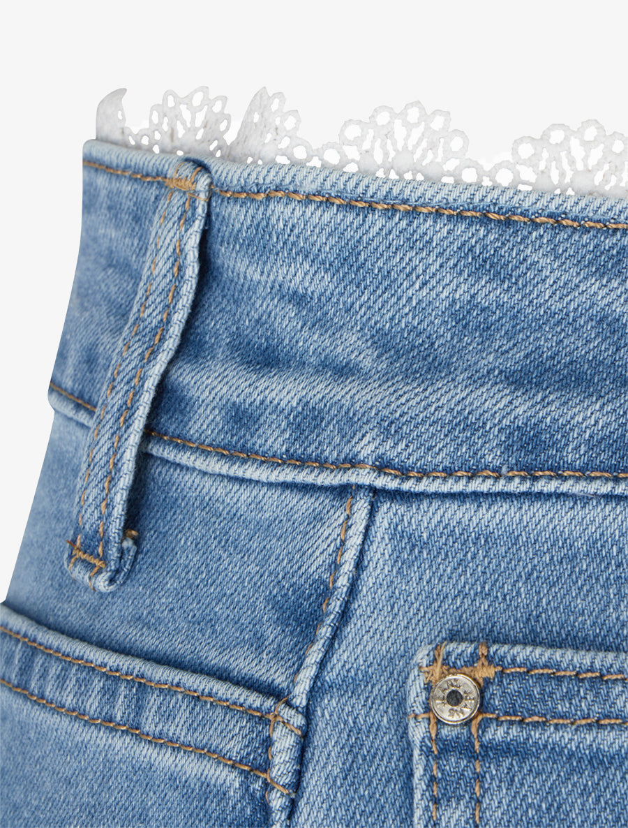 Jean wide leg à bords et taille en dentelle - Bleu - 3