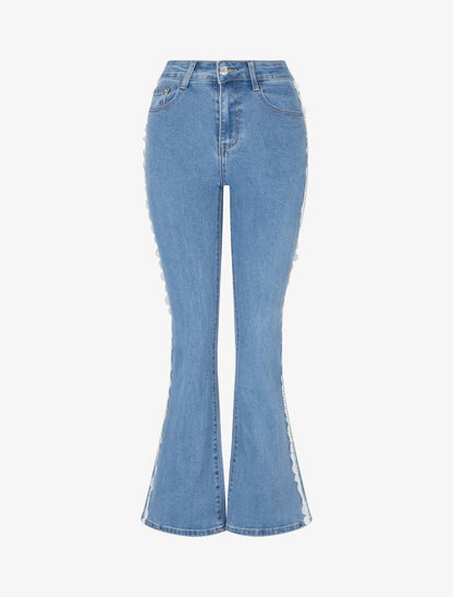 Jean flare à liseré en dentelle - Bleu - 1