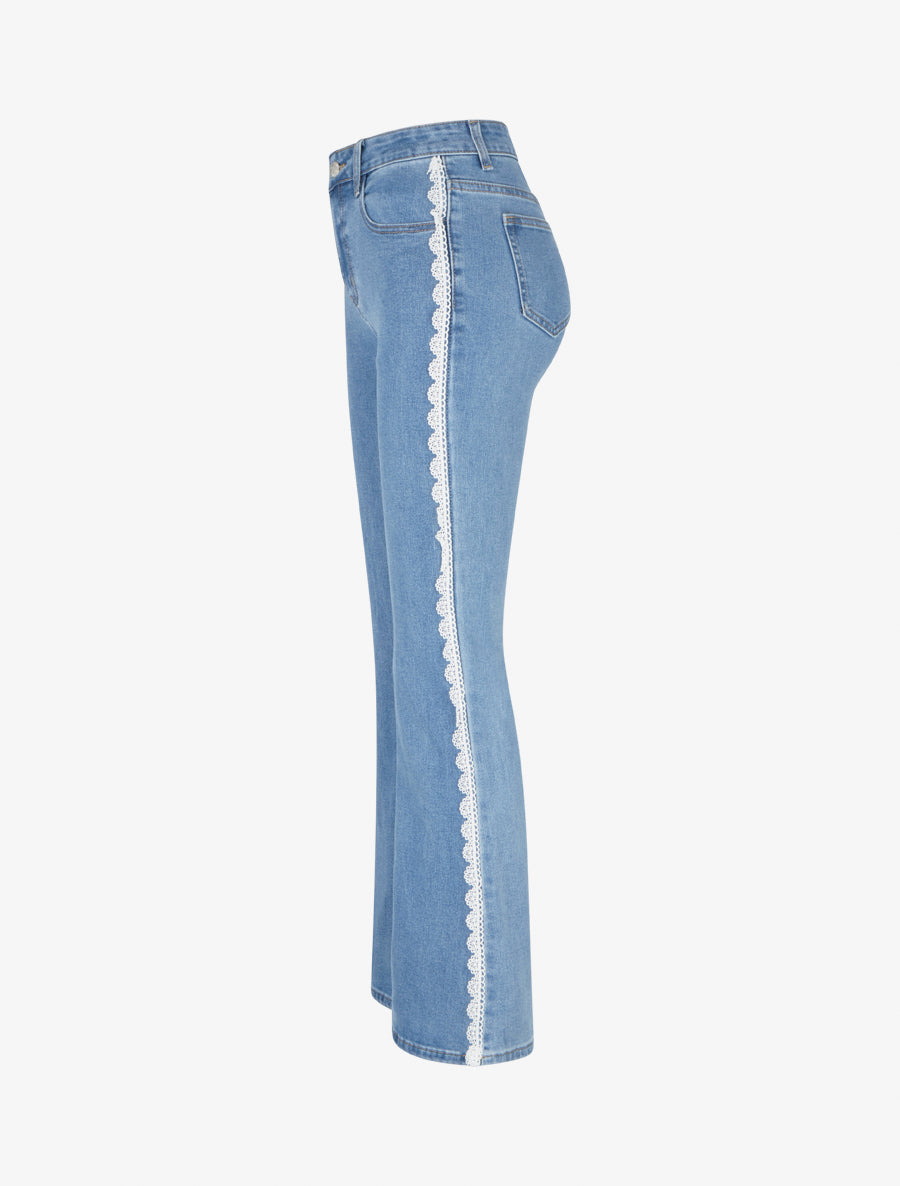 Jean flare à liseré en dentelle - Bleu - 3
