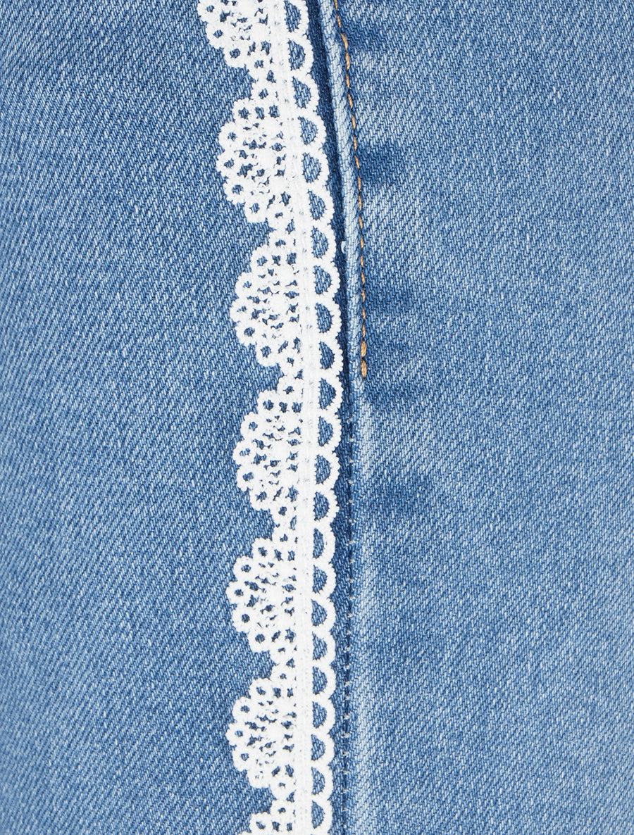 Jean flare à liseré en dentelle - Bleu - 4