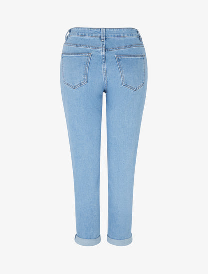 Jean mom à ourlet - Bleu - 2