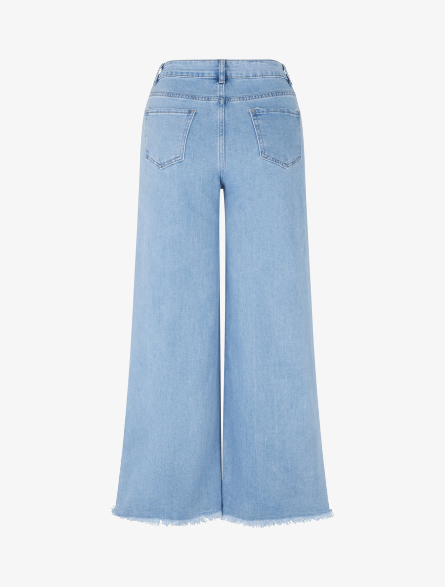 Jean ample à taille haute et bords brodés - Bleu - 2