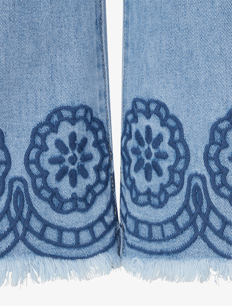 Jean ample à broderies et poches plaquées - Bleu - 3