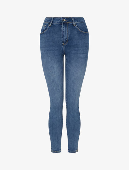 Jean skinny délavé à taille standard - Bleu - 1