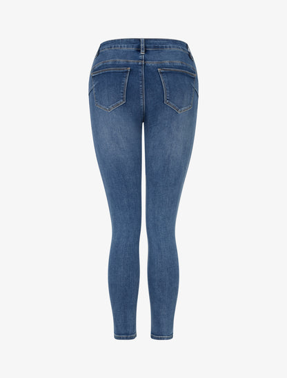 Jean skinny délavé à taille standard - Bleu - 2