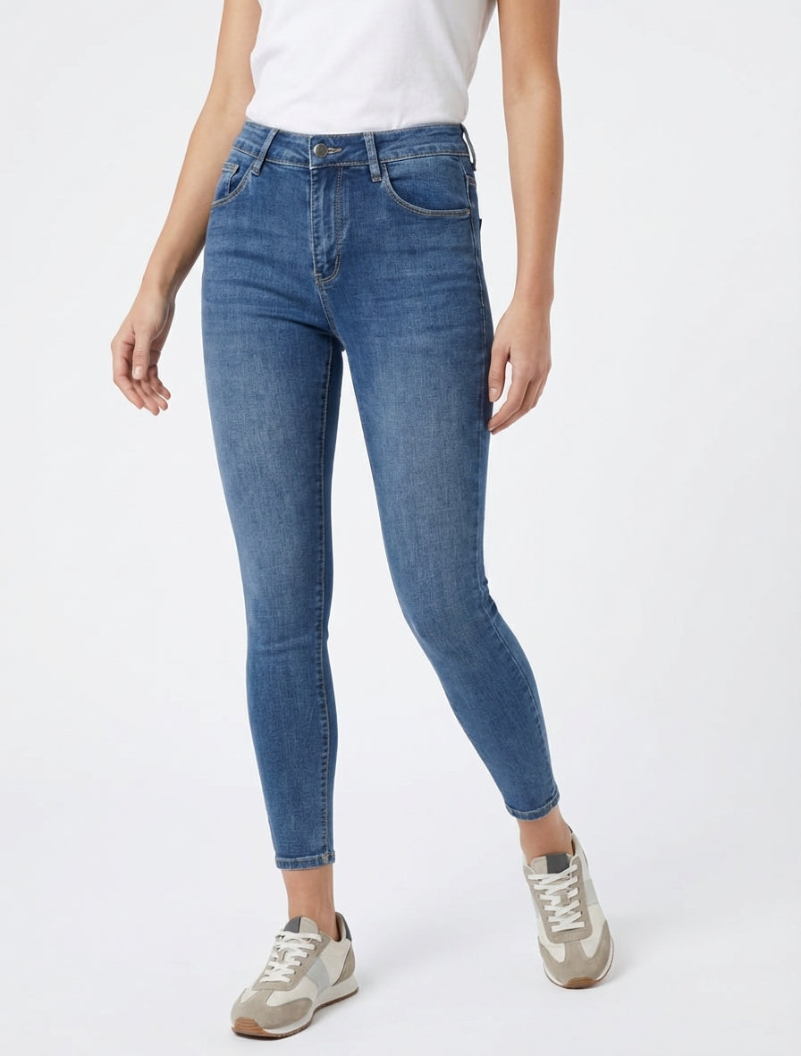 Jeans skinny slavati a vita standard - Blu