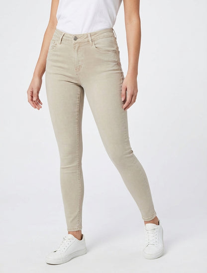 Jeans skinny tinta unita a vita standard - Beige