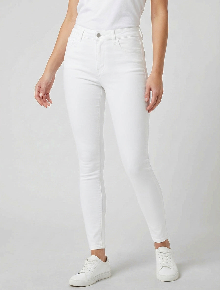Jeans skinny tinta unita a vita standard - Bianco