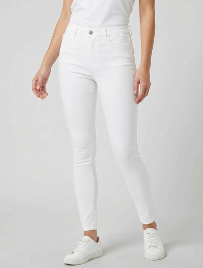 Jeans skinny tinta unita a vita standard - Bianco