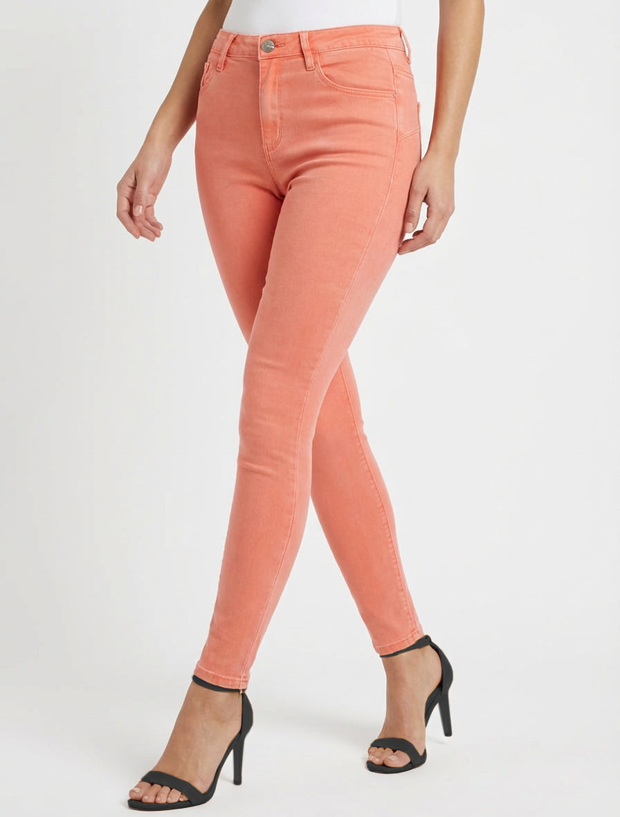 Jeans skinny tinta unita a vita standard - Corallo