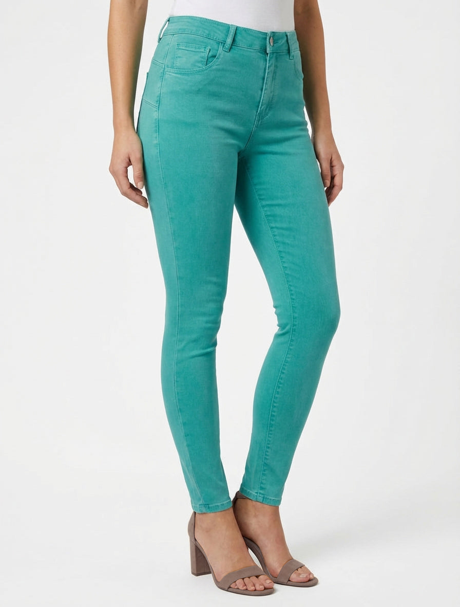 Jeans skinny tinta unita a vita standard - Turchese