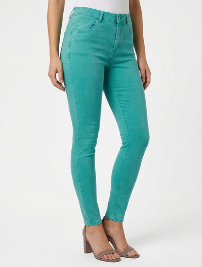 Jeans skinny tinta unita a vita standard - Turchese