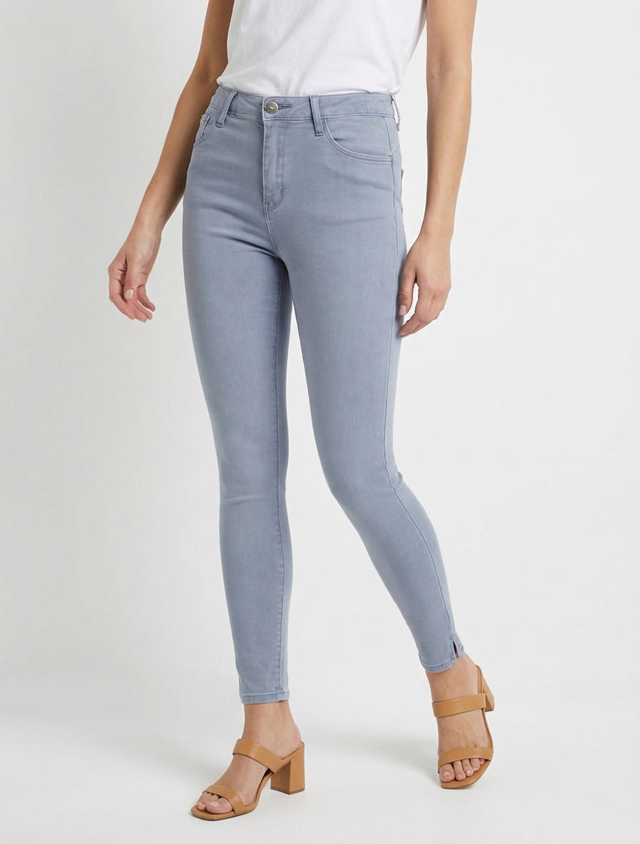 Jeans skinny tinta unita a vita standard - Blu grigio