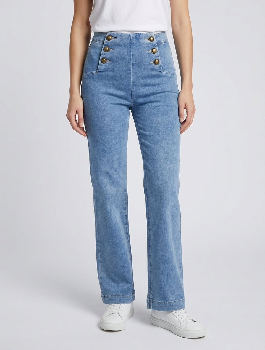 Jean dritto stile pantalone a ponticello - Blu