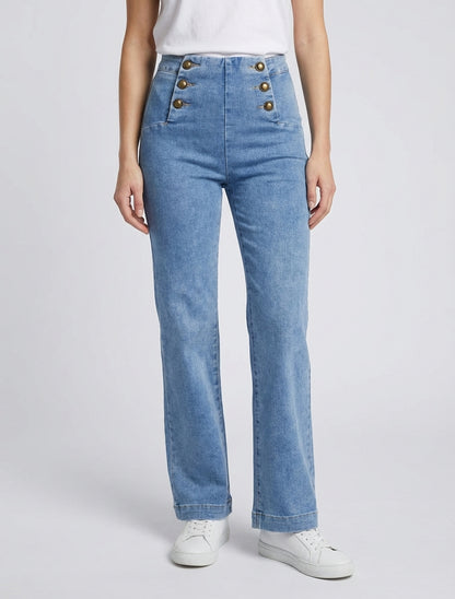 Jean dritto stile pantalone a ponticello - Blu