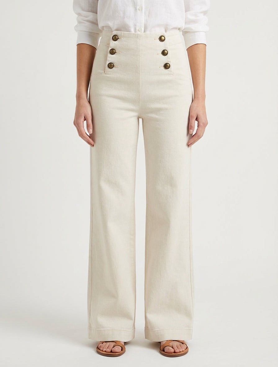 Jean dritto stile pantalone a ponticello - Beige