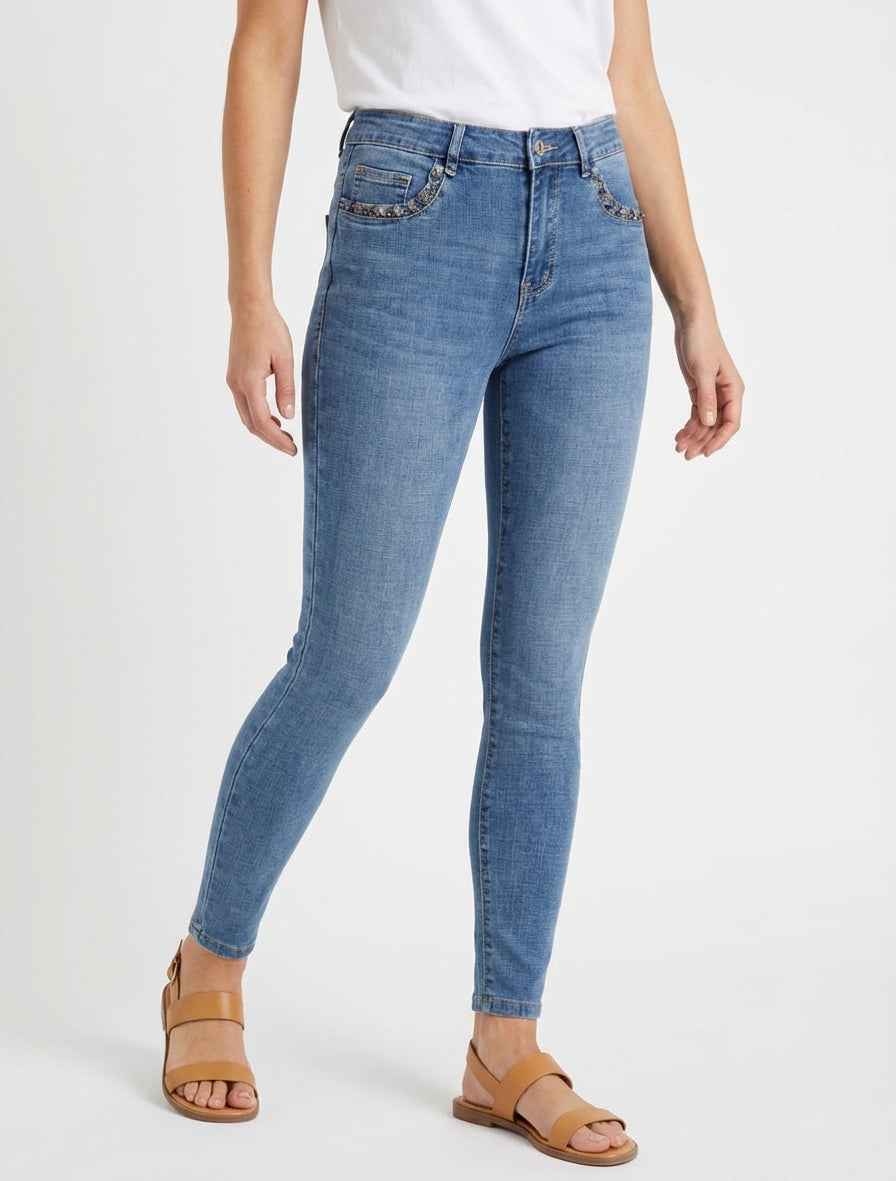 Jeans skinny con tasche con perline - Blu
