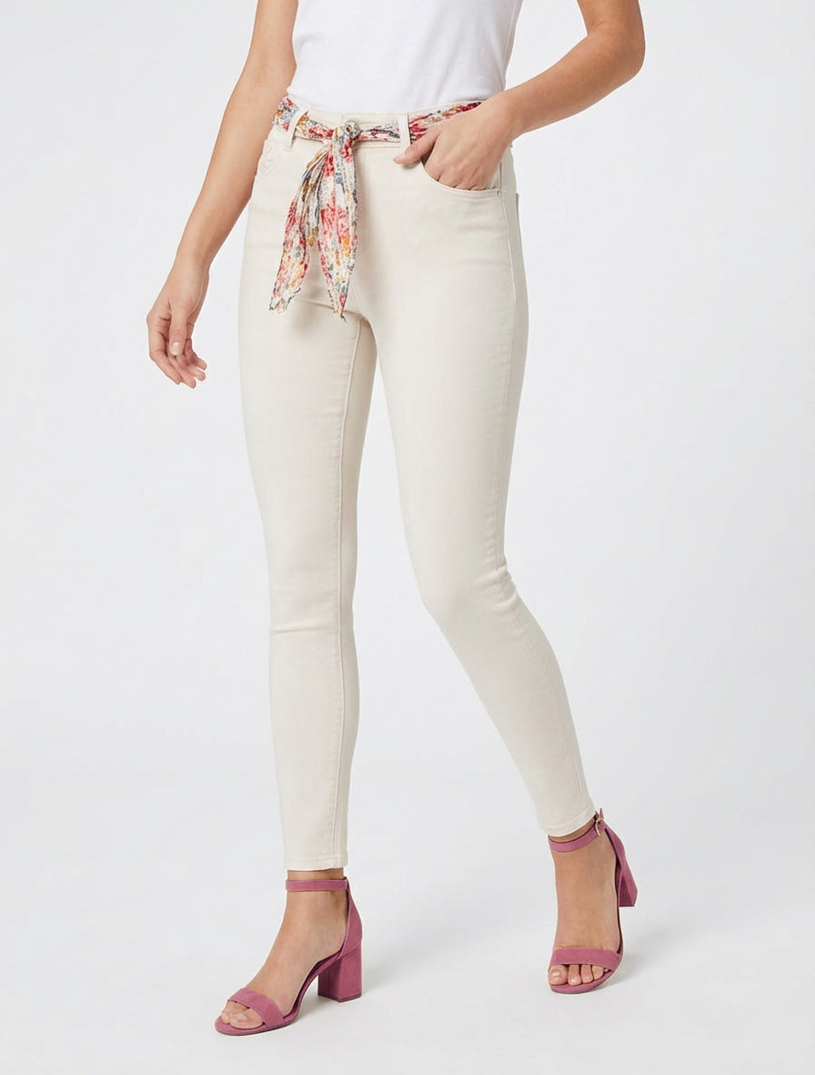 Jean skinny con cintura stampata - Beige chiaro