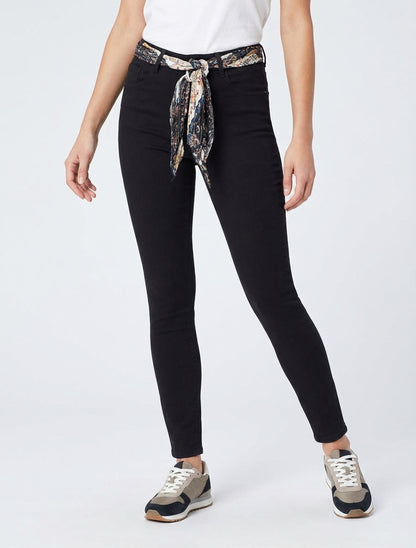 Jean skinny con cintura stampata - Nero