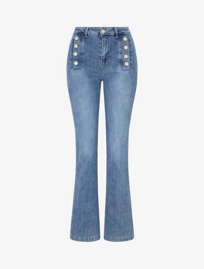 Jean droit taille standard boutonnée - Bleu - 1